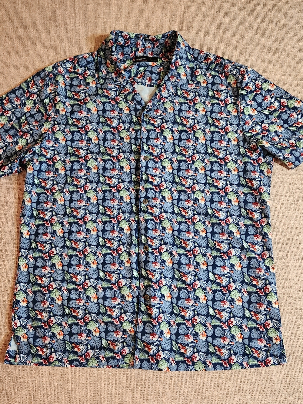 Men's Navy Floral Short-Sleeve Button-Down Shirt - Casual